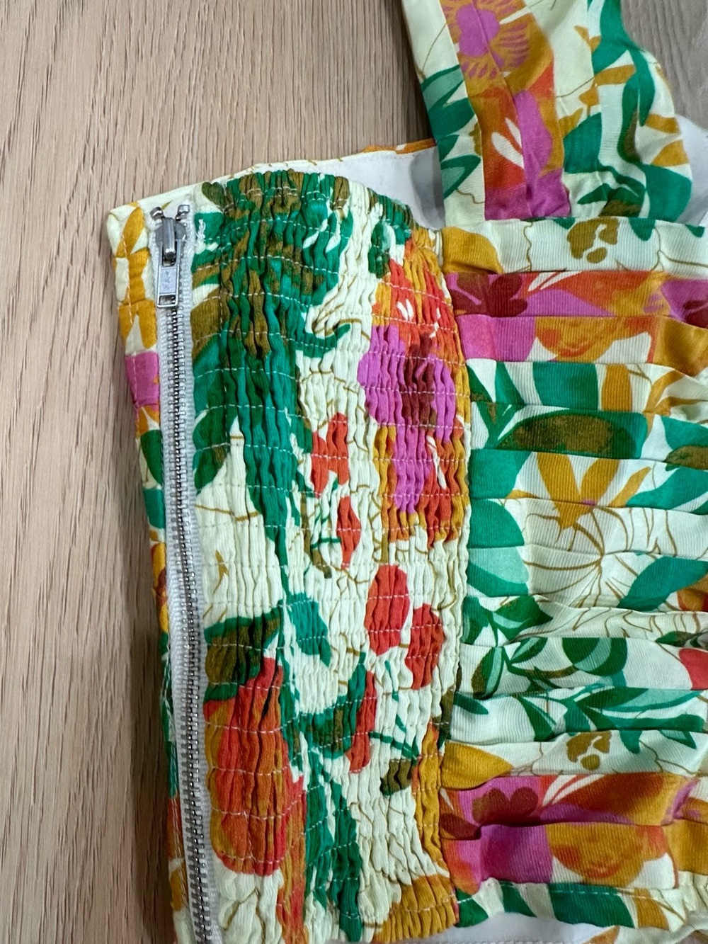 Astr Tropical One-Shoulder Crop Top in Green, Yellow & Pink - Picture 3 of 4